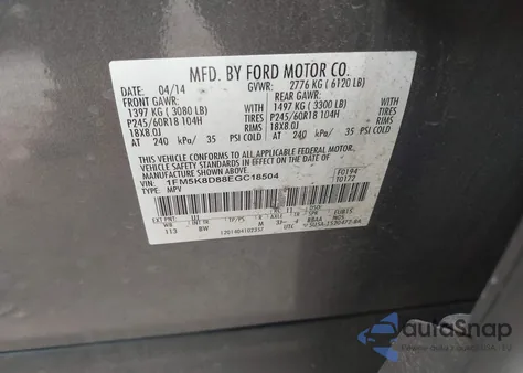 2014 Ford Explorer Xlt из США, поврежденный, VIN 1FM5K8D88EGC18504